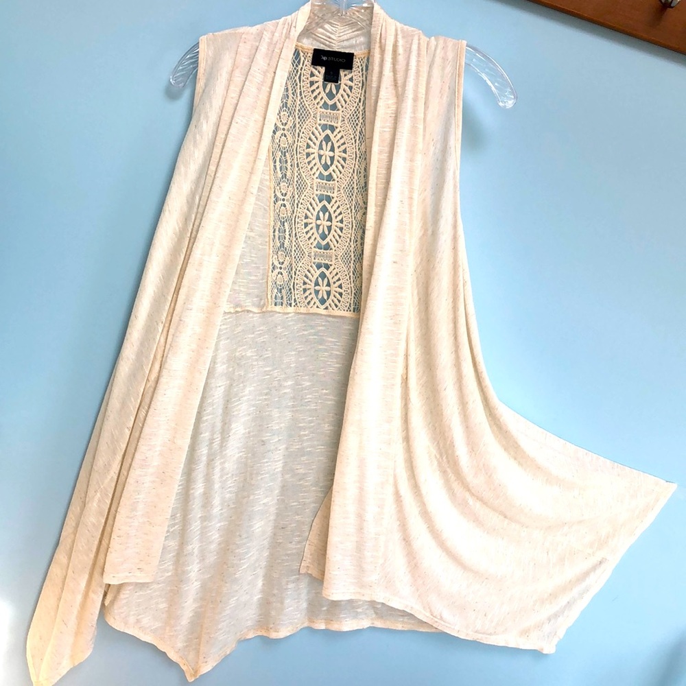 Cream asymmetric vest w/ lace back panel inset